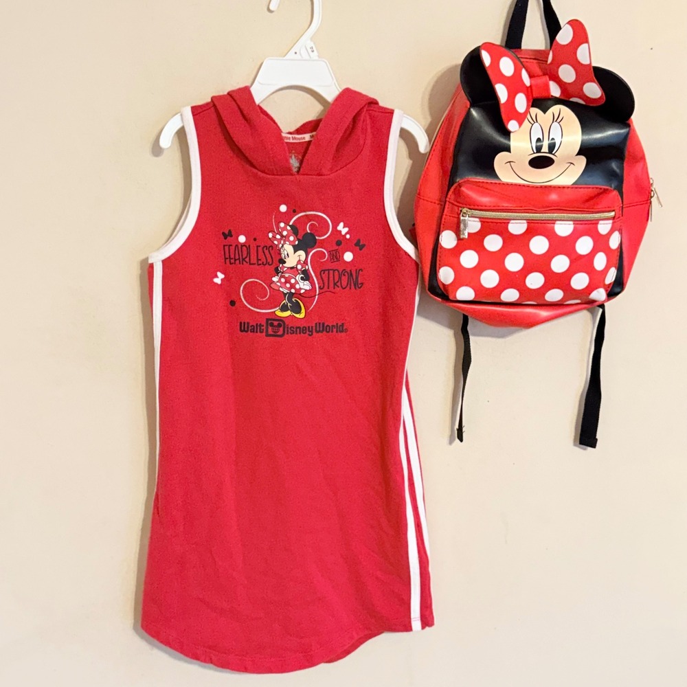 Disney Parks Minnie Mouse Red Hooded Sleeveless Dress Girls Size Medium M 10A